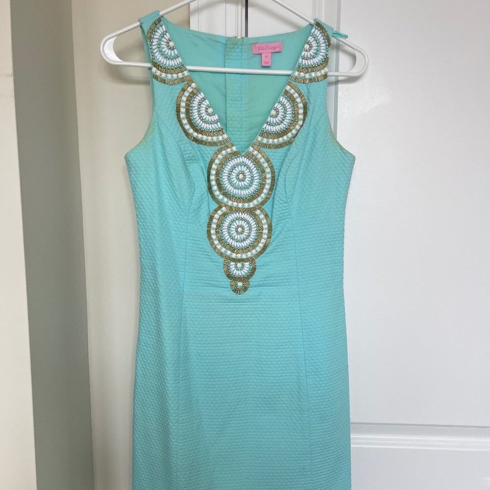 Lily Pulitzer Beaded Sheath Dress in Bright Teal - Size 00